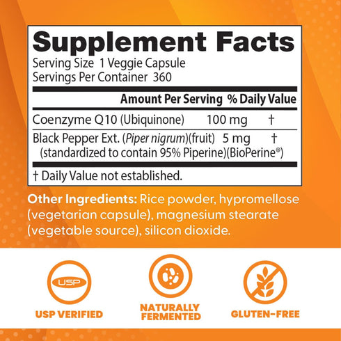 Doctor's Best High Absorption CoQ10 with BioPerine, Vegan, 100 mg, 360 Veggie Caps