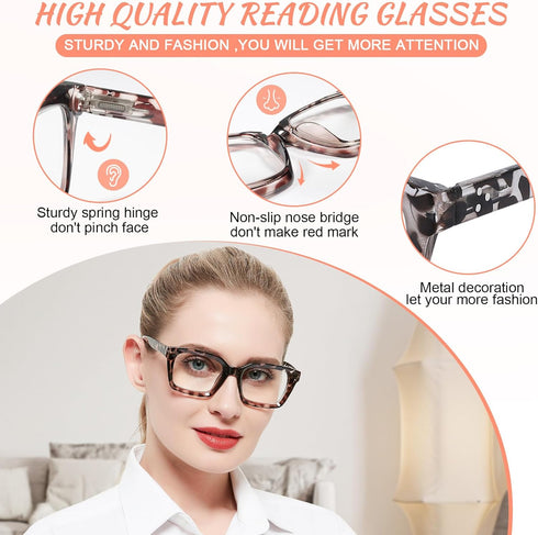 OCCI CHIARI Large Reading Glasses Women 1.0 Square Reader Oversized Frame with Multiple Strength Options