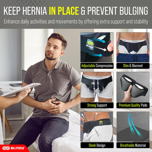 BLITZU Inguinal Hernia Belt Truss for Sports, Incisional, Femoral, Umbilical Support Brace for Men Women, Pain Relief