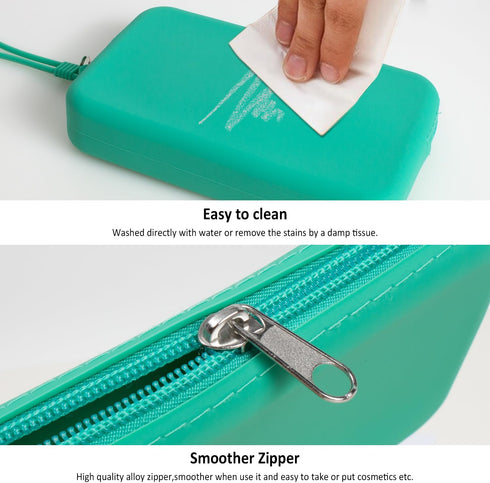 Silicone Small Makeup Bag Pouch, Cute Portable Travel Toiletry Bag Waterproof Mini Zipper Clutch Organizer (Small Green)