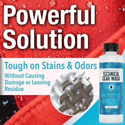Technical Gear Wash Performance Detergent, 8 oz, Concentrated & Safe for Renewed Clothing Appearance