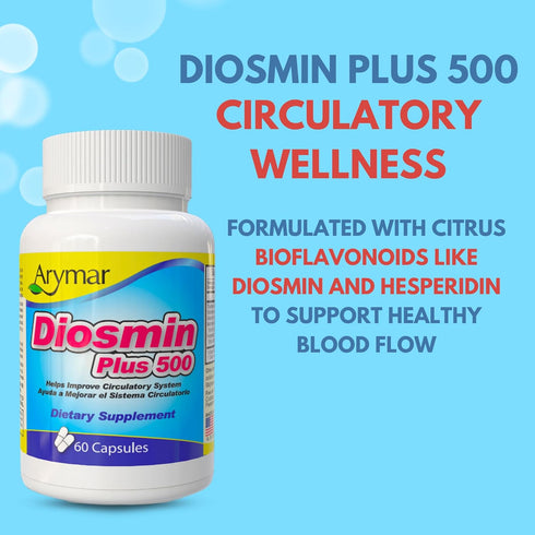 Arymar Diosmin Plus 500 Supplement for Circulatory Support with Hesperidin & B-Complex, 60 Capsules