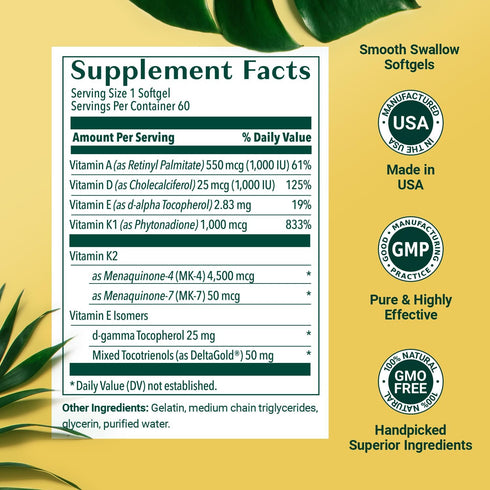 ALGAECAL 4-in-1 Vitamin D3 K2 Complete - 60 Softgels for Enhanced Immune Support & Bone Health with D3, K2, A, & E