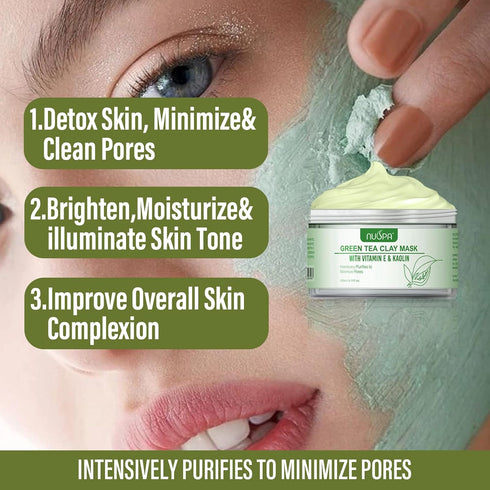 Organic Green Tea Clay Face Mask - Wash Off Repairing Facial Mask for Anti Wrinkle & Dark Circle Treatment