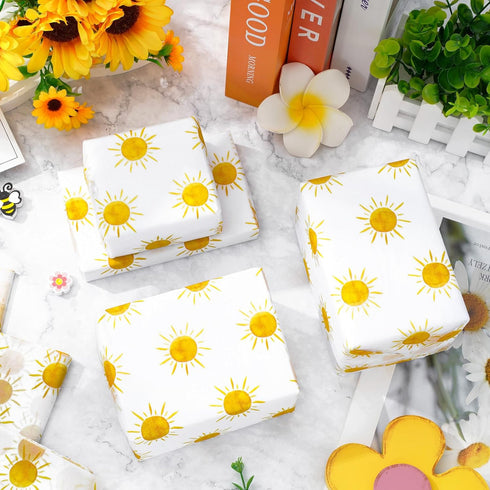 Whaline 100 Sheet Boho Sunshine Tissue Paper, Yellow Sun Gift Wrapping for Summer Holiday Party Decor, 13.8 x 19.7 Inch