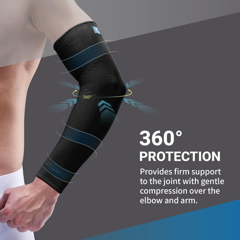 LP SUPPORT 668 Elbow Compression Sleeve Brace for Tennis & Golfer’s Elbow, Pain Relief for Men & Women (Black - L)