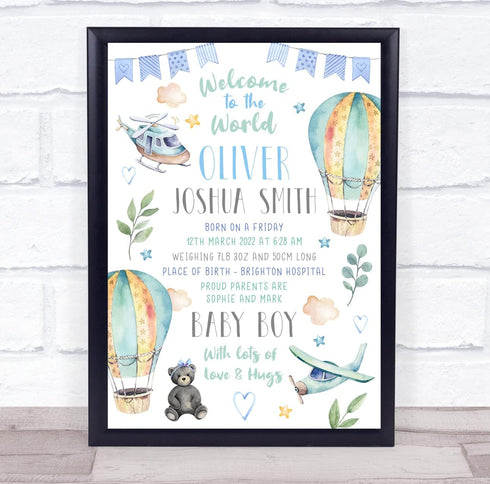 The Card Zoo New Baby Birth New-Born Nursery Christening Hot Air Balloons Keepsake Gift Print