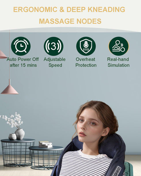 Neck Massager with Heat, Shiatsu Shoulder and Back Massager, Electric Kneading Back Massager, Massage Pillow for Deep