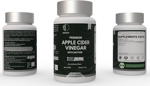 Heroot 500mg 120 Apple Cider Vinegar (ACV) Non-GMO, Gluten Free Supplement | Capsules
