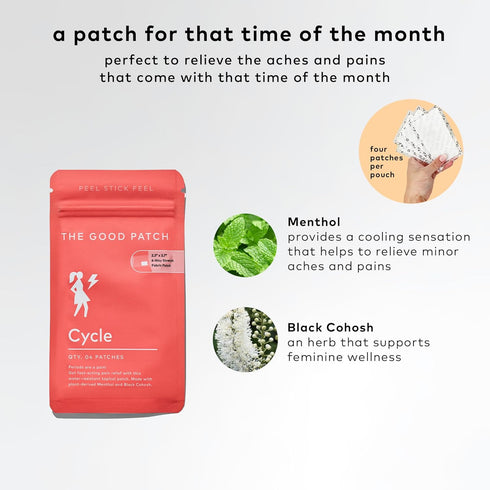 The Good Patch Cycle Period Pain Patch for Cramps, Natural Wearable Wellness, Pain Relief, Large (8 Total Patches)