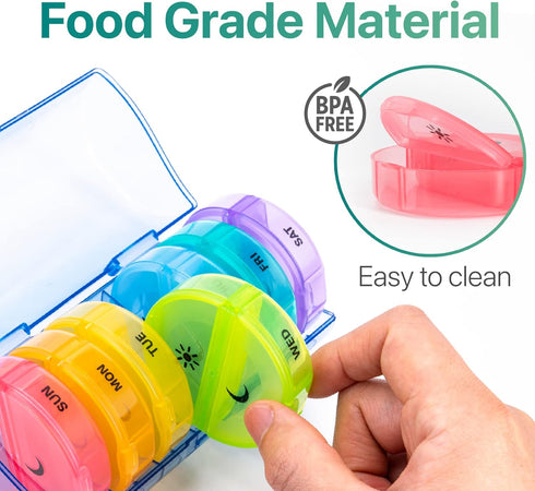 Sukuos Large Weekly Pill Organizer, 2 Times a Day Daily Pill Box 7 Day Easy to Open with Double Protection, AM PM (Blue)