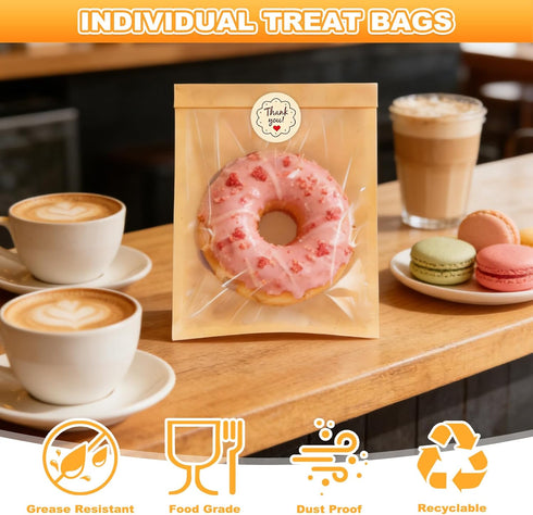 kuugude 120 Pack 7.5 5.1 Inch Bread Bags - x Bakery Bags with Window & Seal Stickers, Heat Sealable Grease Resistant