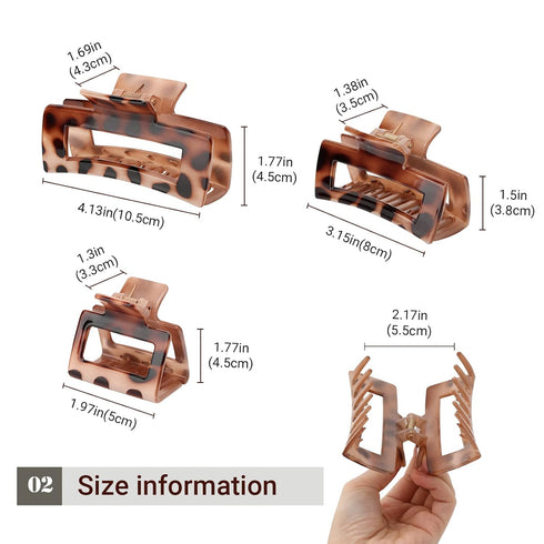 Shinowa 3 Pieces Leopard Print Hair Claw Clips, Strong Hold Jaw Clips for Thick Hair, Accessories for Women Girls,