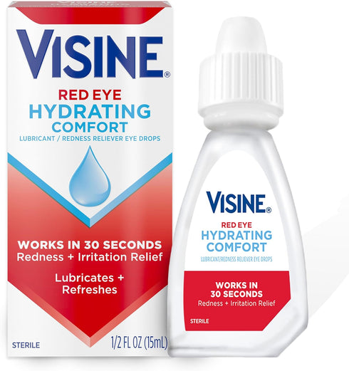 Visine Red Eye Hydrating Comfort Redness Relief and Lubricant Eye Drops to