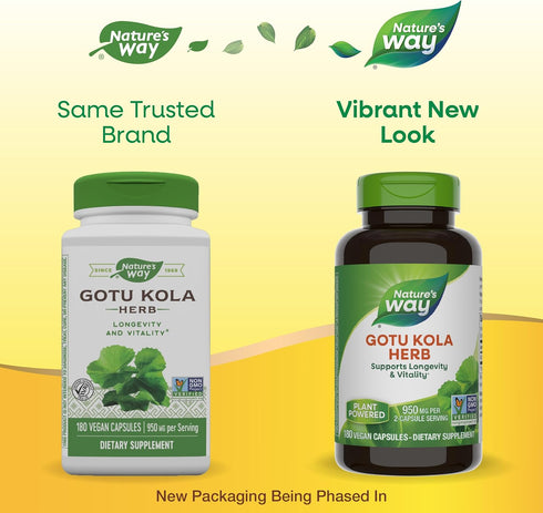 Nature's Way Gotu Kola - 950 mg per 2-Capsule Serving, 180 Vegan Capsules