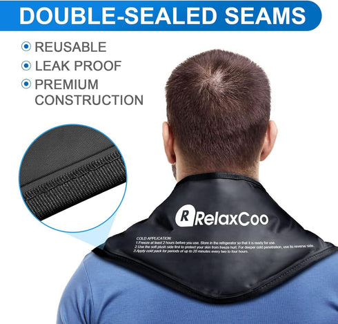 Neck Ice Pack Wrap, RelaxCoo Reusable Gel Cold Compress for Pain Relief, Injuries, Swelling, Bruises, Cervical Surgery