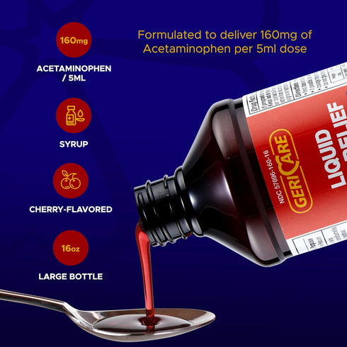 GeriCare Cherry Flavored Acetaminophen Liquid 160 mg, 16 Oz (Pack of 2)
