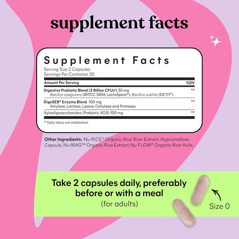 Lemme Debloat 3-in-1 Probiotic, Prebiotic & Digestive Enzyme Capsules - 60 ct for Bloating Relief