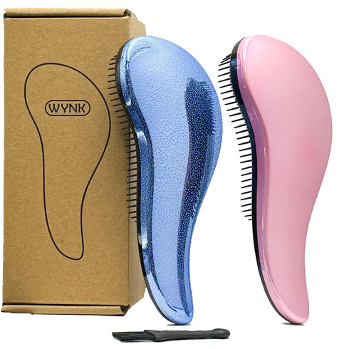 WYNK Hair Brush Detangler for Adults & Kids, Detangling Comb for Natural/Wavy/Curly Hair (2 Pack Blue Drops & Gradient