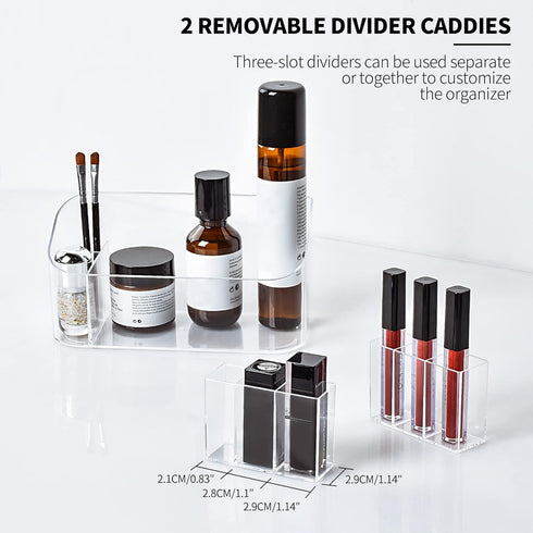 YOHOM Small Clear Makeup Organizer Tray, 9-Compartments Vanity Cosmetic Brush Holder Storage Box with 2 Dividers