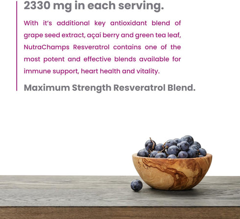 NutraChamps Resveratrol Supplement, Extra Strength for Healthy Aging, Immune Support, 60 Vegan Capsules