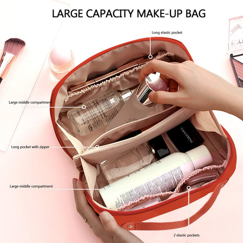 Large Capacity Travel Cosmetic Storage Bag with Handle, Portable Zipper Toiletry Bag for Women and Girls