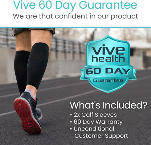 Vive Calf Compression Sleeve for Men & Women 20-30mmHg (1 Pair) - Footless Calf Support Socks for Pain Relief