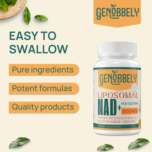 GENOBBELY 800 mg Liposomal NAD+ Supplement with Nicotinamide Riboside, 60-Day Supply for Healthy Aging
