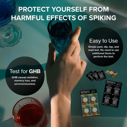 Rapid Response (2 Pack) Spiked Drink Test - GHB Detection Card for Beverages. Easy to use, Safe, Avoid Drink Spiking.