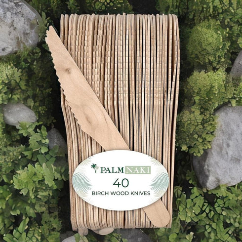 PALM NAKI Birchwood Cutlery (40 Count) - Disposable Eco-Friendly, Compostable, and Biodegradable Cutlery (Knives, 40