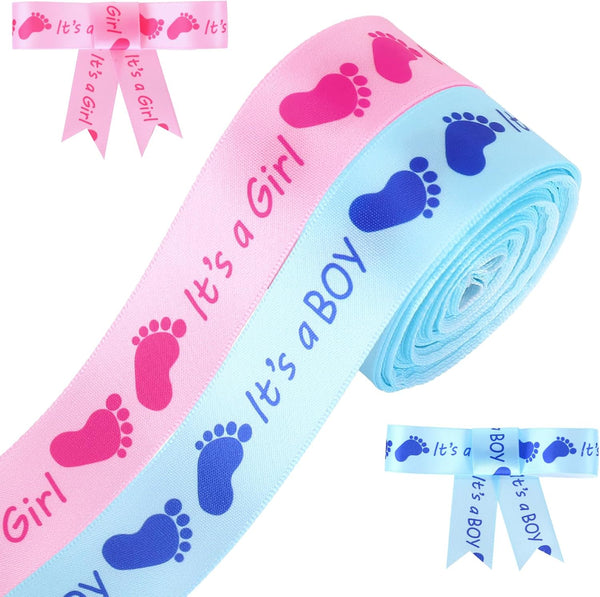 Whaline 2 Rolls Baby Shower Craft Ribbons, 20 Yards Blue Pink Satin for Gift Wrapping and Decorations
