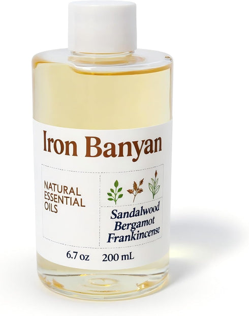 Iron Banyan 200ML Sandalwood Bergamot Frankincense Essential Oil Blend - for Home Aromatherapy Diffuser