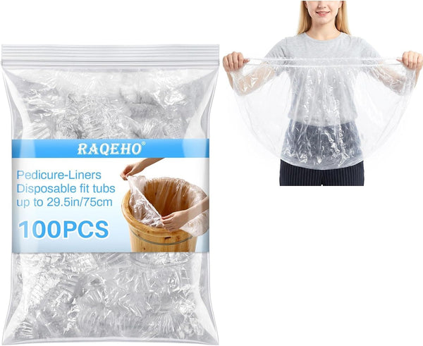 RAQEHO 100PCS Pedicure Liners Disposable - Plastic Footsie Footbath Foot Soak Bath Spa
