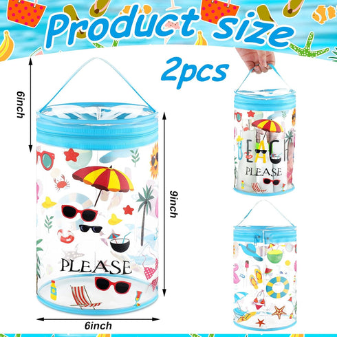 2 Pcs Clear Beach Lotion Toiletry Bag Travel Waterproof PVC Cosmetic Pouch Beach Makeup Bag Hawaiian Portable Organizer Beach Zipper Sunscreen Holder Pouch for Women Girl Summer Pool Luau Party Favor
