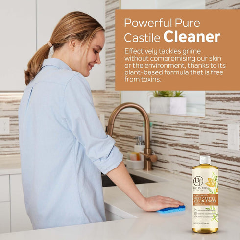 Dr. Jacobs Naturals Almond Castile All-In-One Cleaner and Soap, Plant-Based Formula for House Cleaning (32 Fl Oz, 2