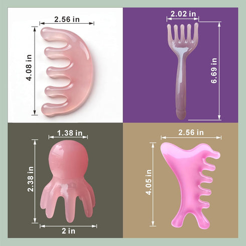 sepwonp 4 Set: Pcs All-in-One Head Massager Scalp Comb, Gua Sha, Octopus & Five Claw Tool for Stress Relief