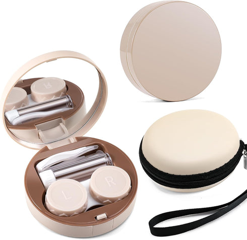 FEISEDY Contact Lens Case, Portable Fashion Contacts Lens Box with Mirror, Tweezers Remover Tool & Solution Bottle for