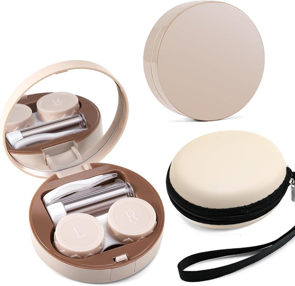 FEISEDY Contact Lens Case, Portable Fashion Contacts Lens Box with Mirror, Tweezers Remover Tool & Solution Bottle for
