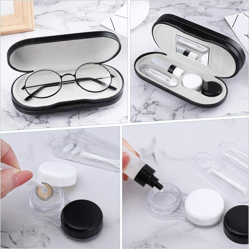MoKo Double Eyeglass Case - Contact Lens Case with Mirror & Tweezers, 2 in 1 Portable Contact Lens Box Holder for Men &