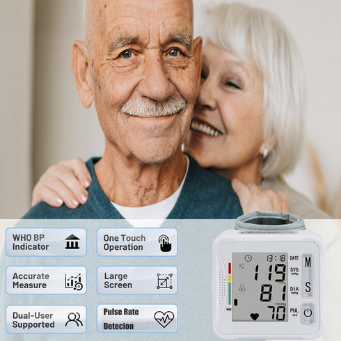 Electronic Blood Pressure Monitor, Wrist BP Monitor with 2x99 Reading Memory for Adults, Carrying Case for Home Use