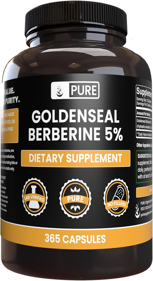 PURE ORIGINAL INGREDIENTS Goldenseal Berberine - No Magnesium or Rice Fillers, Always Pure, Lab Verified (365 Count)