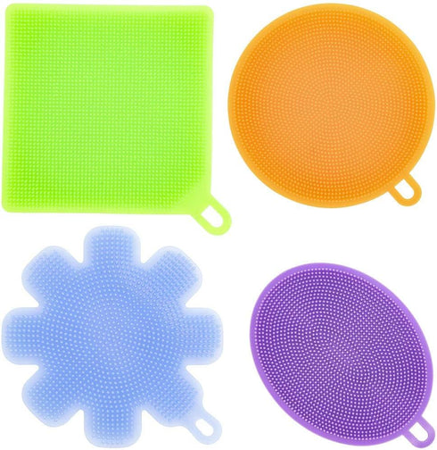 Silicone Dishwashing Sponge Scrubber Set, 4-Piece Pot & Pan Cleaning Brush for Home Kitchen Use