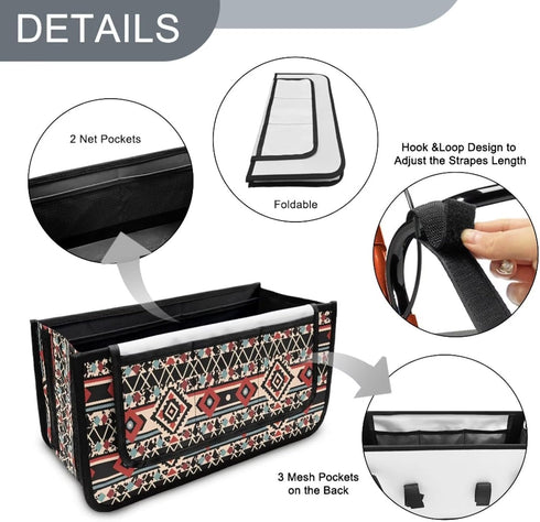 Hechitok Tribal Stripe Walker Bag, Handy Rollator Basket Water Cup Holder, Walker Accessories Storage Bag for Folding