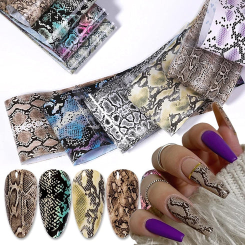 Snake Skin Nail Transfer Foil Sticker Art Supplies, Python & Starry Sky Designs, 10 Pcs Holographic Nail Foil