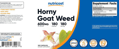 Nutricost Horny Goat Weed Extract | 180 Capsules | 600mg Per Capsule | 180 Servings