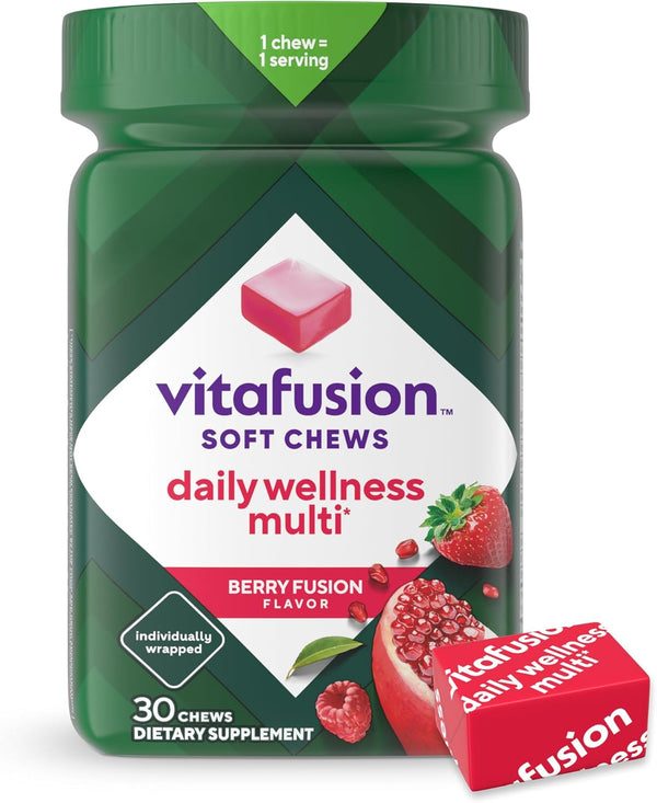 Vitafusion Soft Chews Daily Wellness Multi, 30 Chews, Berry Fusion Flavor, Chewable Multivitamins for Adults,