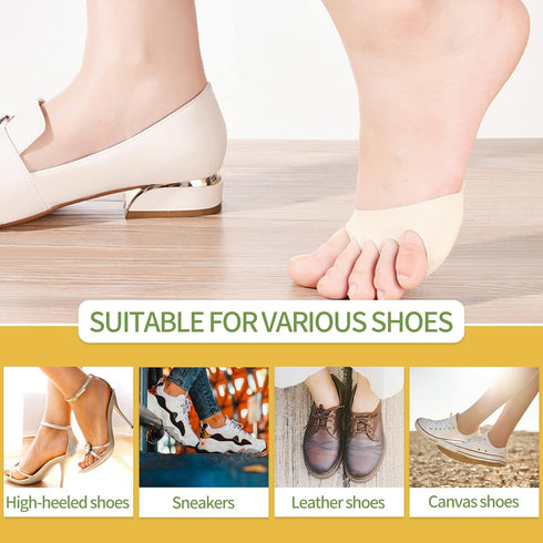 5 Pairs of Thicken Forefoot Cushion Pads, Reusable Honeycomb Fabric for Pain Relief, Invisible Socks for Men & Women