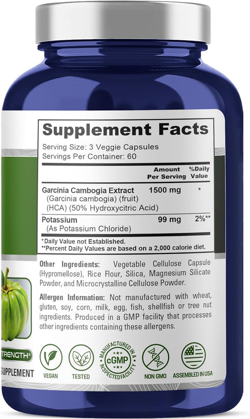 NusaPure Garcinia Cambogia 180 Veggie Caps 1500mg - Vegetarian, Non-GMO, Vegan