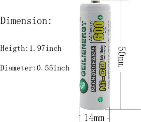 GEILIENERGY Solar Light Batteries NiCd AA 600mAh 1.2V Rechargeable Batteries for Solar Lamp Garden Light(Pack of 8)