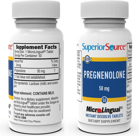 Superior Source Pregnenolone 50 mg - Hormonal & Brain Health Support Supplement - 50 Instant Dissolve Tablets